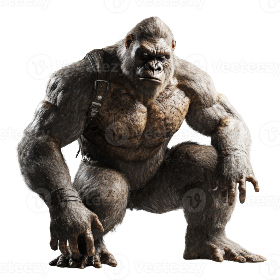 Powerful Gorilla Crouches Ready for Action png
