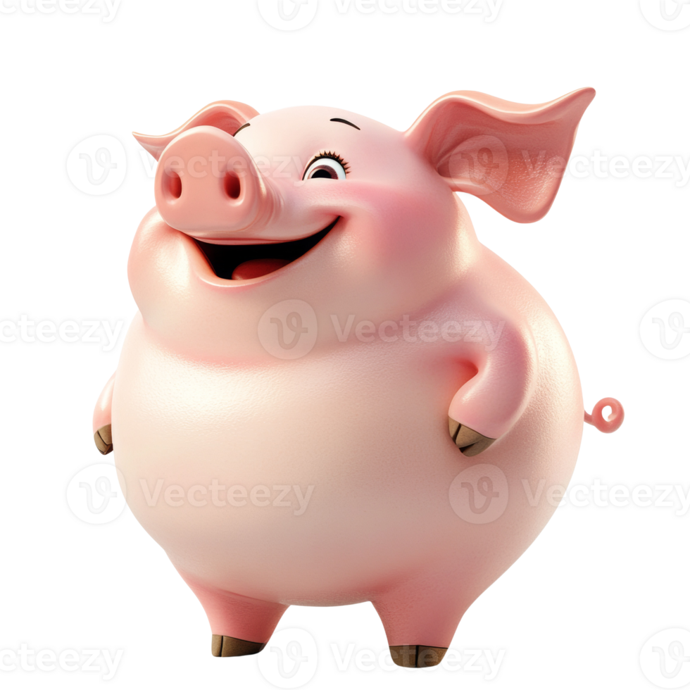 A Happy Smiling Cartoon Pig Stands on White Background png
