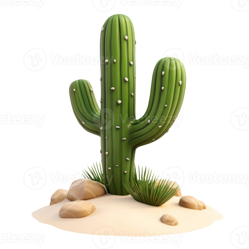 Cartoon Cactus Growing in Desert Sand png