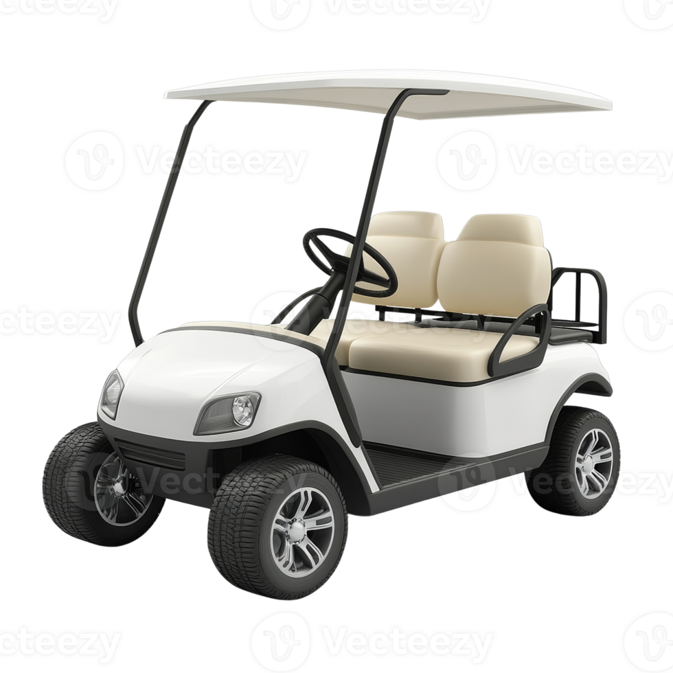 White Golf Cart with Tan Seats Ready for the Course png