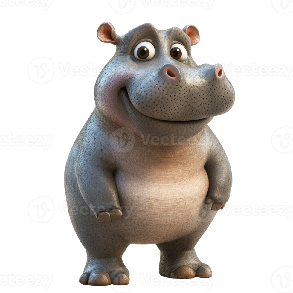 A cheerful cartoon hippopotamus stands smiling png
