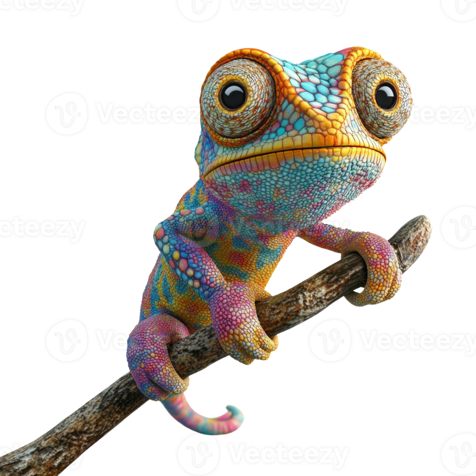 A Colorful Chameleon Perched on a Branch png