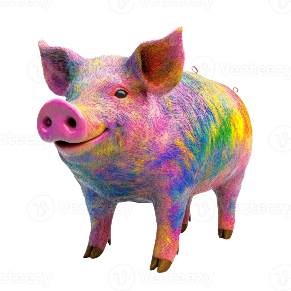 A Rainbow Colored Pig Stands On White Background png