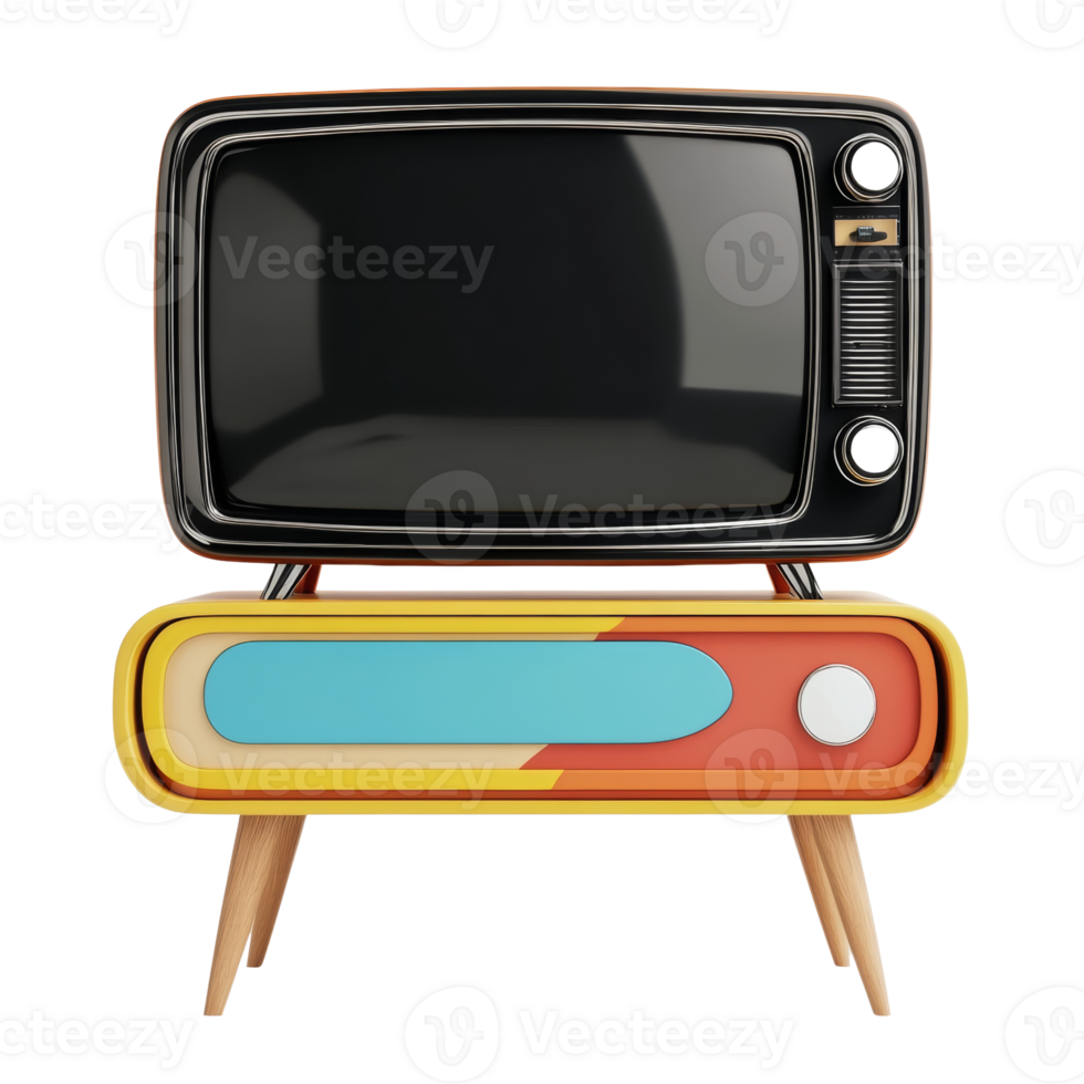 Retro Television Set on Colorful Stand png