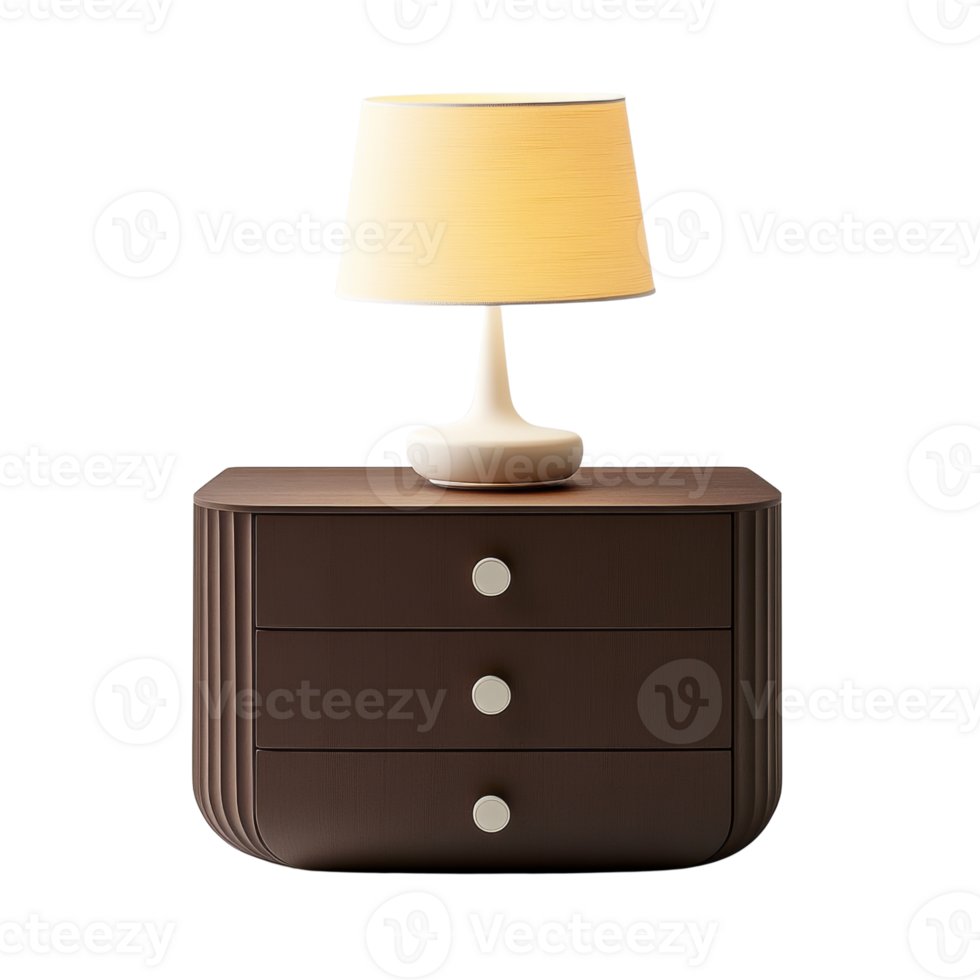 Modern Brown Wooden Nightstand With Table Lamp png