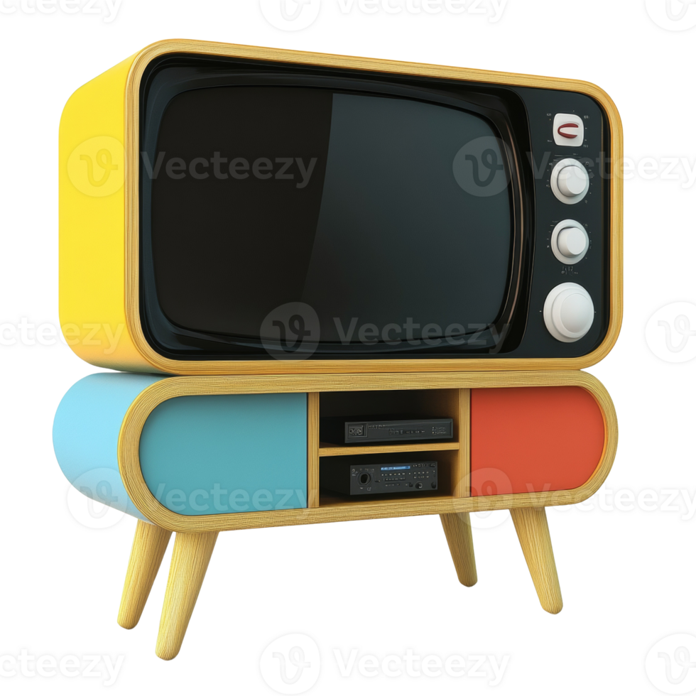 Retro Television Stand Design With Colorful Accents png