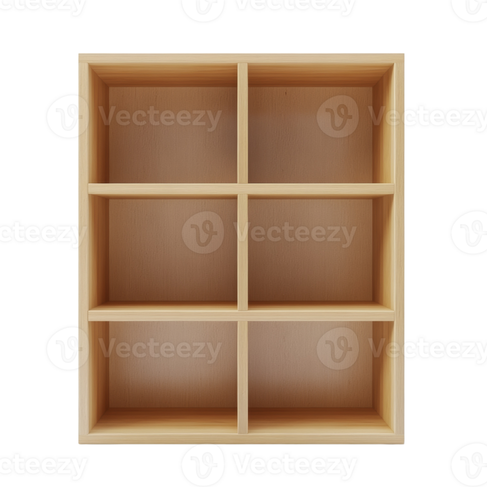Simple Wooden Cube Shelf Unit With Six Compartments png
