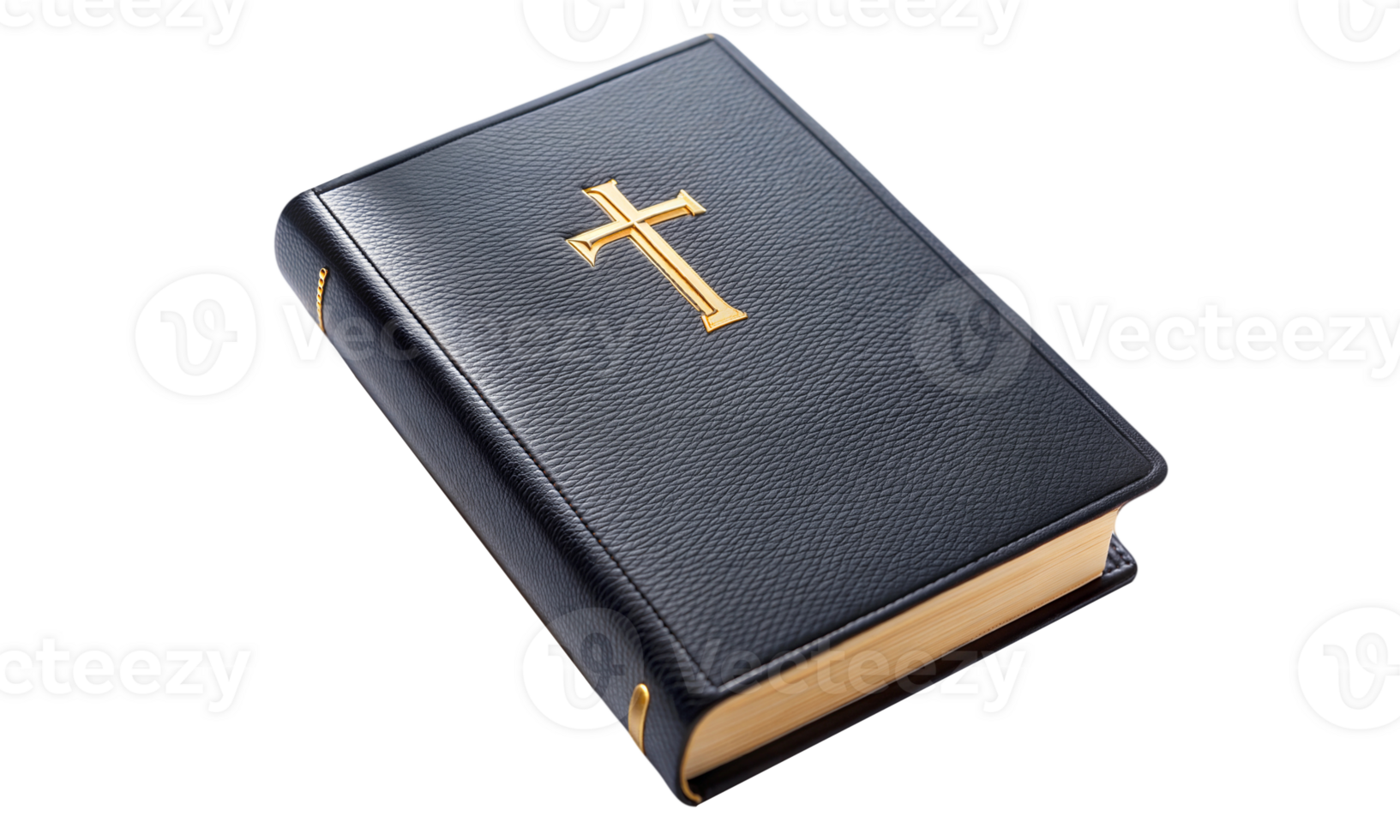 A black Bible featuring a gold cross elegantly displayed on the cover png