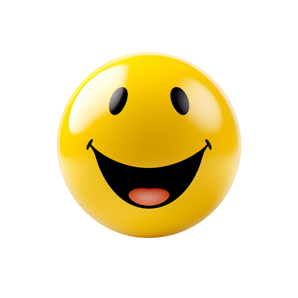 Happy yellow smiley face emoticon cheerful joyful expression 3D render, png