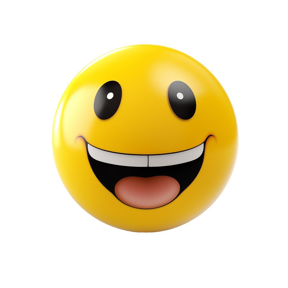Happy yellow emoticon face big smile wide grin joyful expression, png