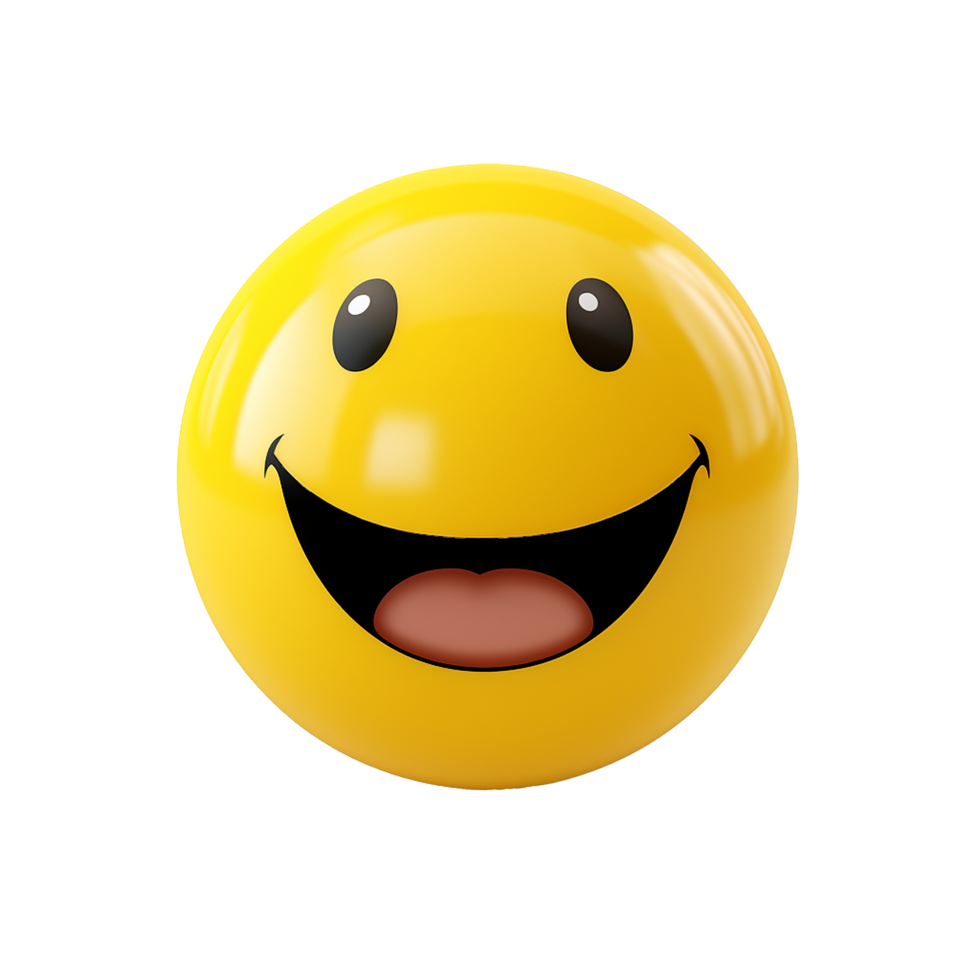 Happy Yellow Smiley Face Ball Fun Emoji 3D Render, png