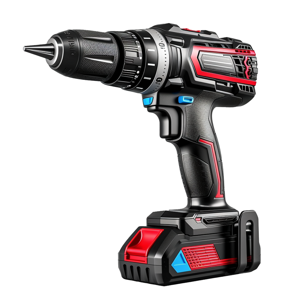 Cordless Drill Power Tool Red Accents Black Design, png