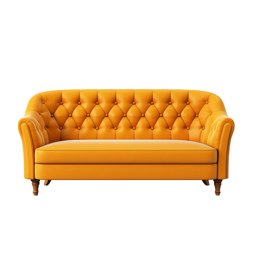 Elegant Amber Leather Sofa Button Tufted Design png