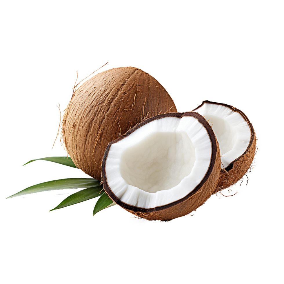 Ripe Coconut Halved Showing White Flesh Tropical Fruit Delight, png