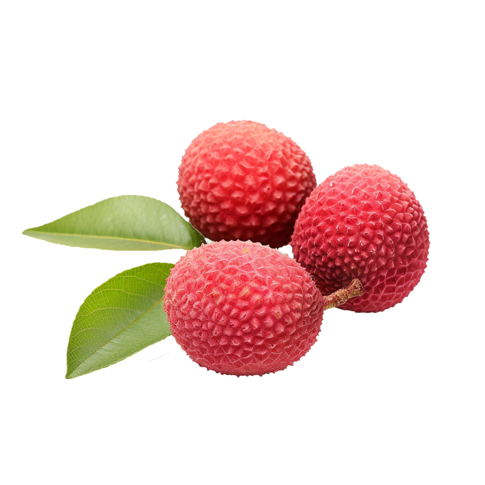 Fresh Red Lychees with Green Leaves Delicious Tropical Fruit, png