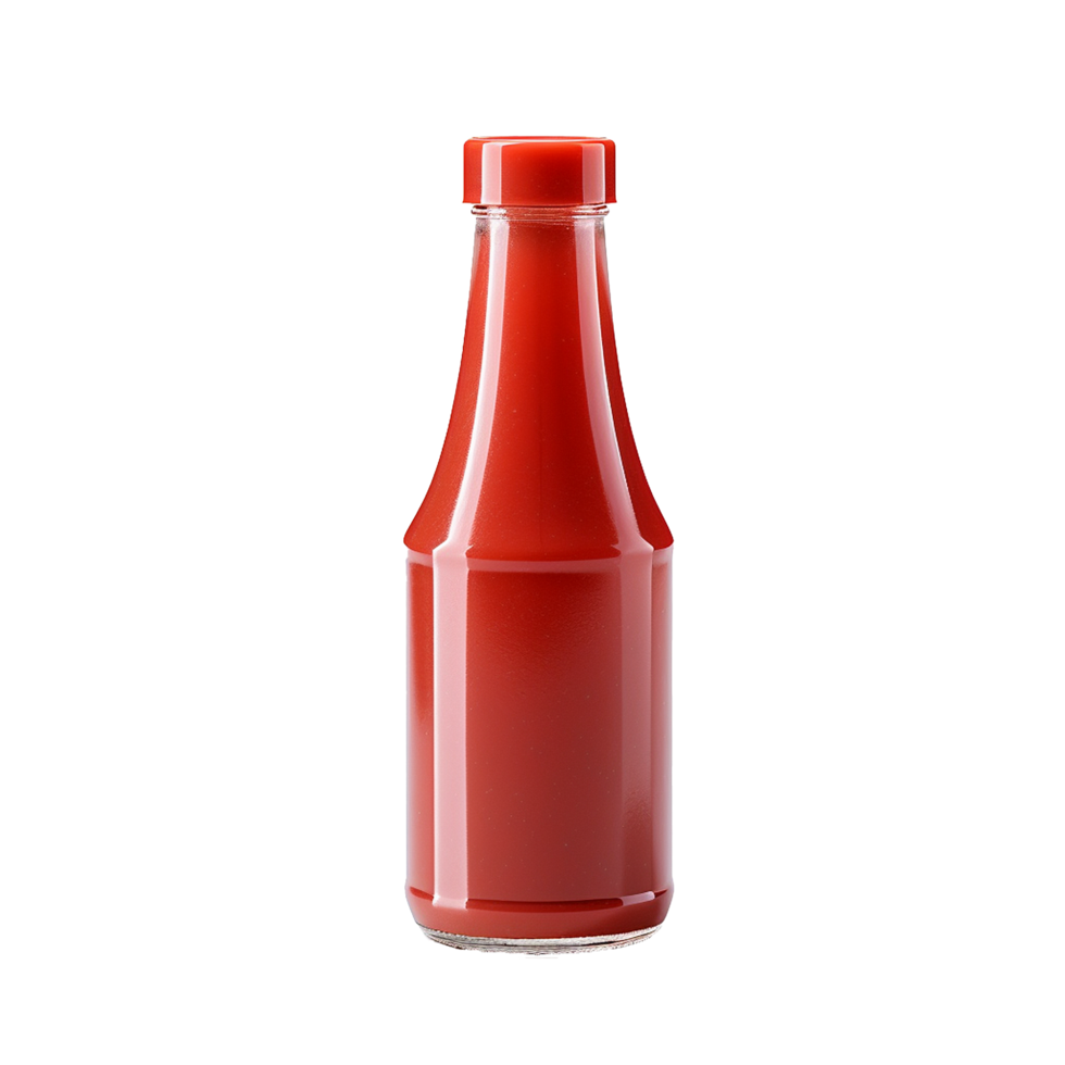 Ketchup bottle red sauce glass container food product packaging, png