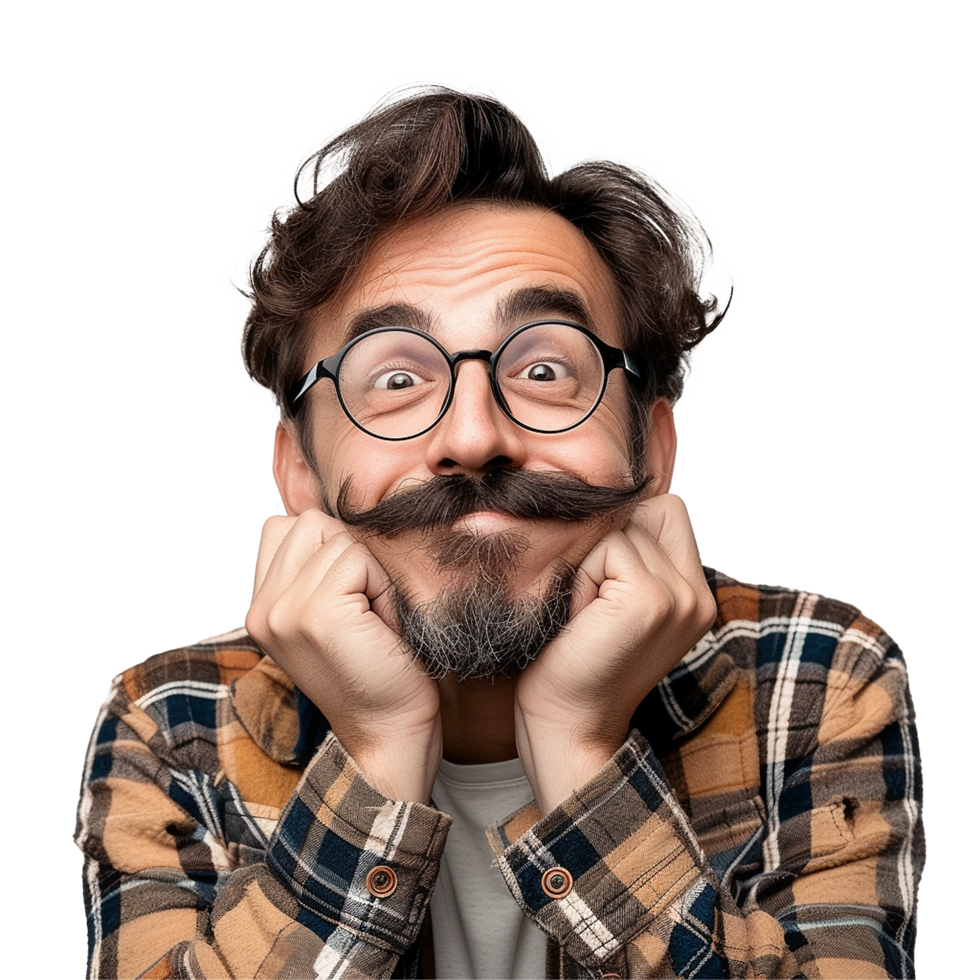 Man with mustache and glasses happy expression png