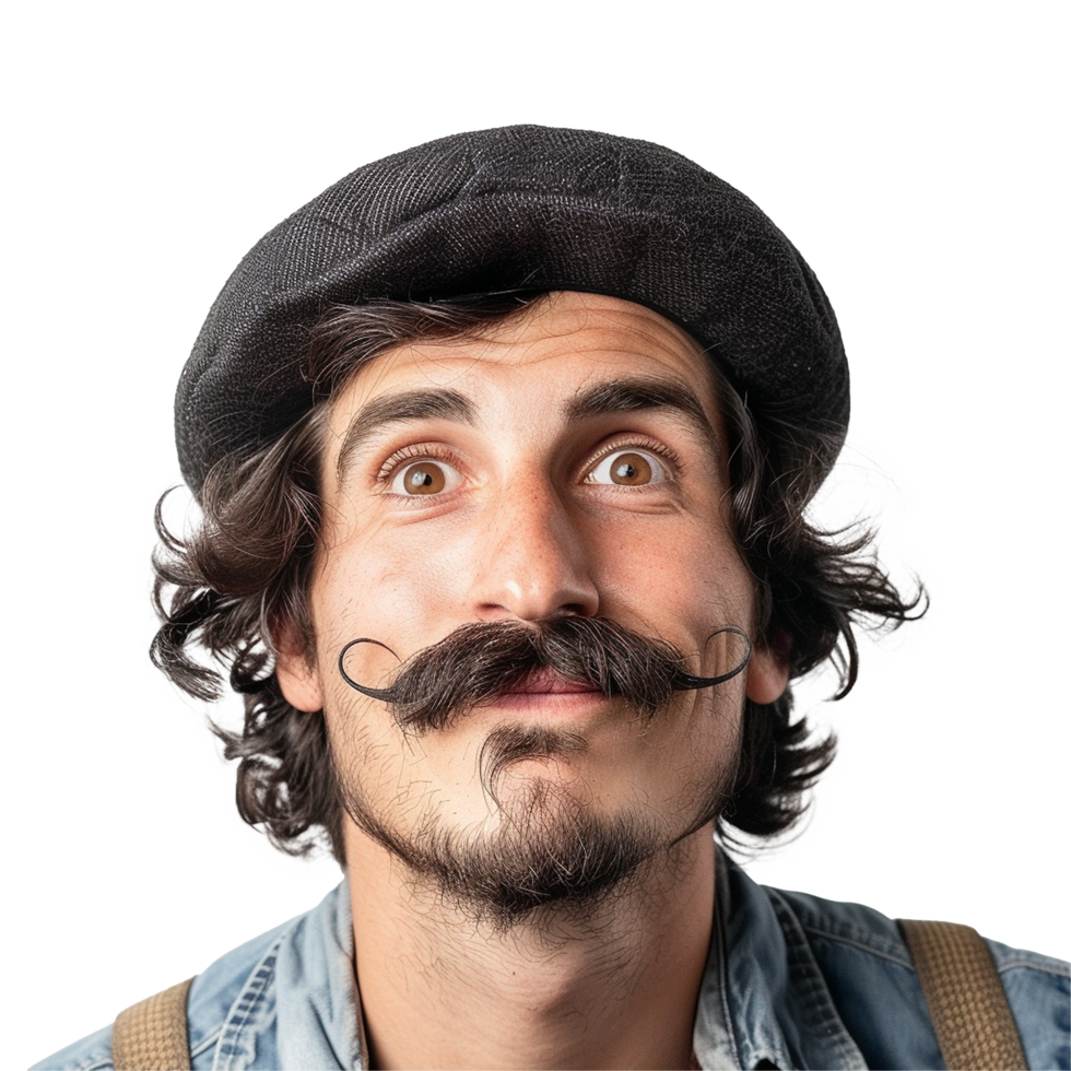 Man with handlebar mustache surprised expression beret png