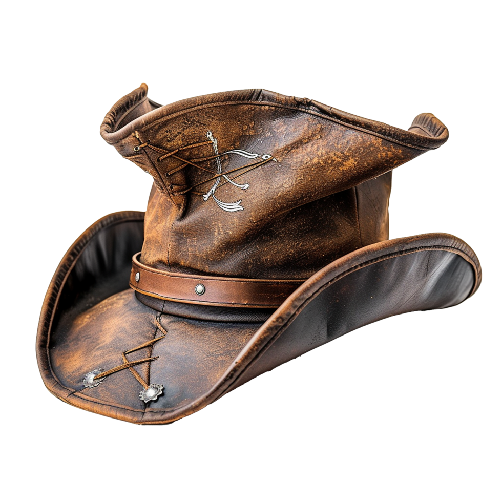Distressed Brown Leather Cowboy Hat Western Fashion Accessory png