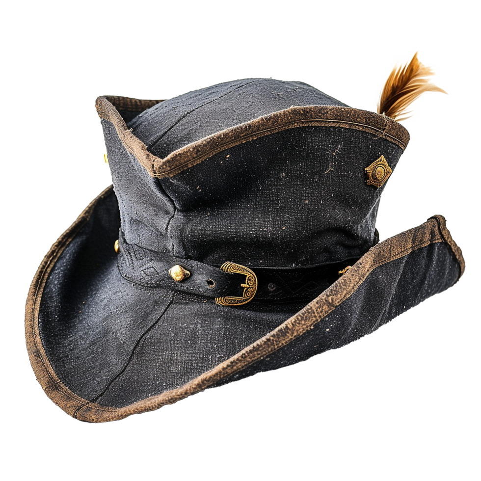 Unique Wide Brimmed Hat with Feather Detail Dark Gray and Brown Vintage Style Headwear, png