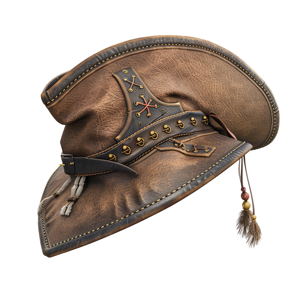 Distressed Brown Leather Hat Unique Design Fashion Accessory, png