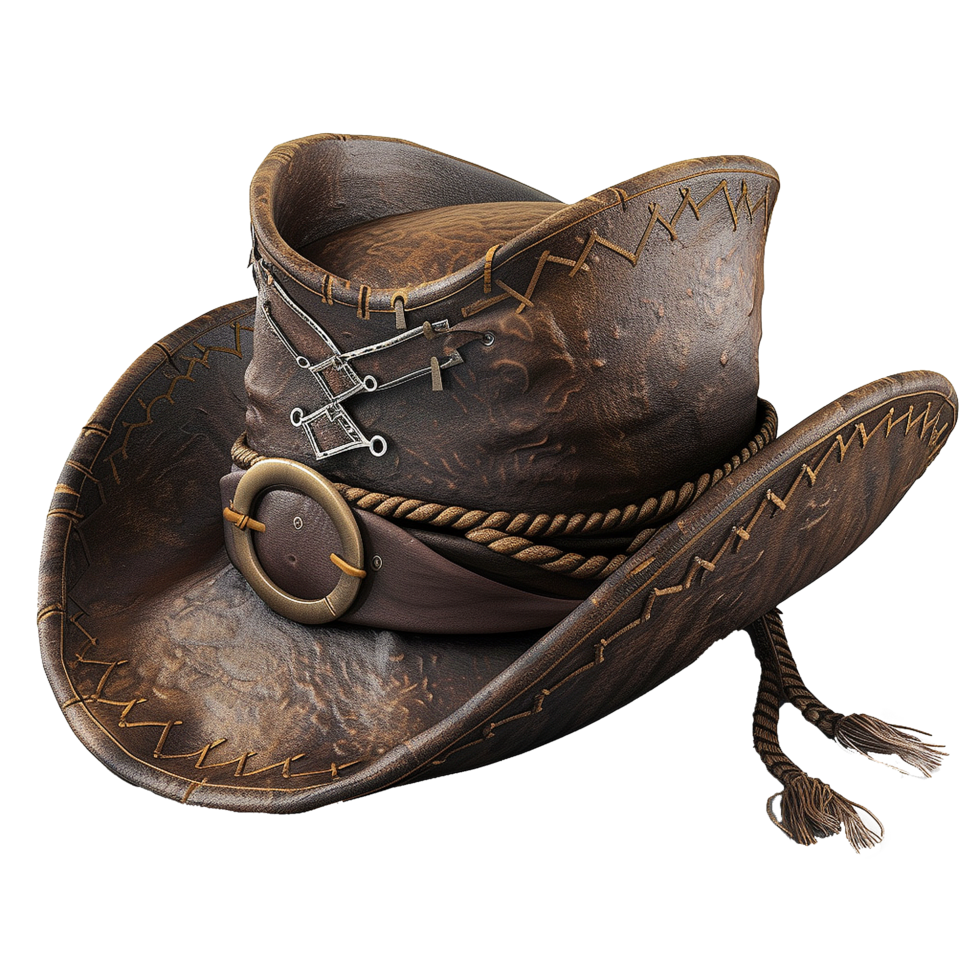 Detailed Brown Leather Cowboy Hat Western Fashion Accessory, png