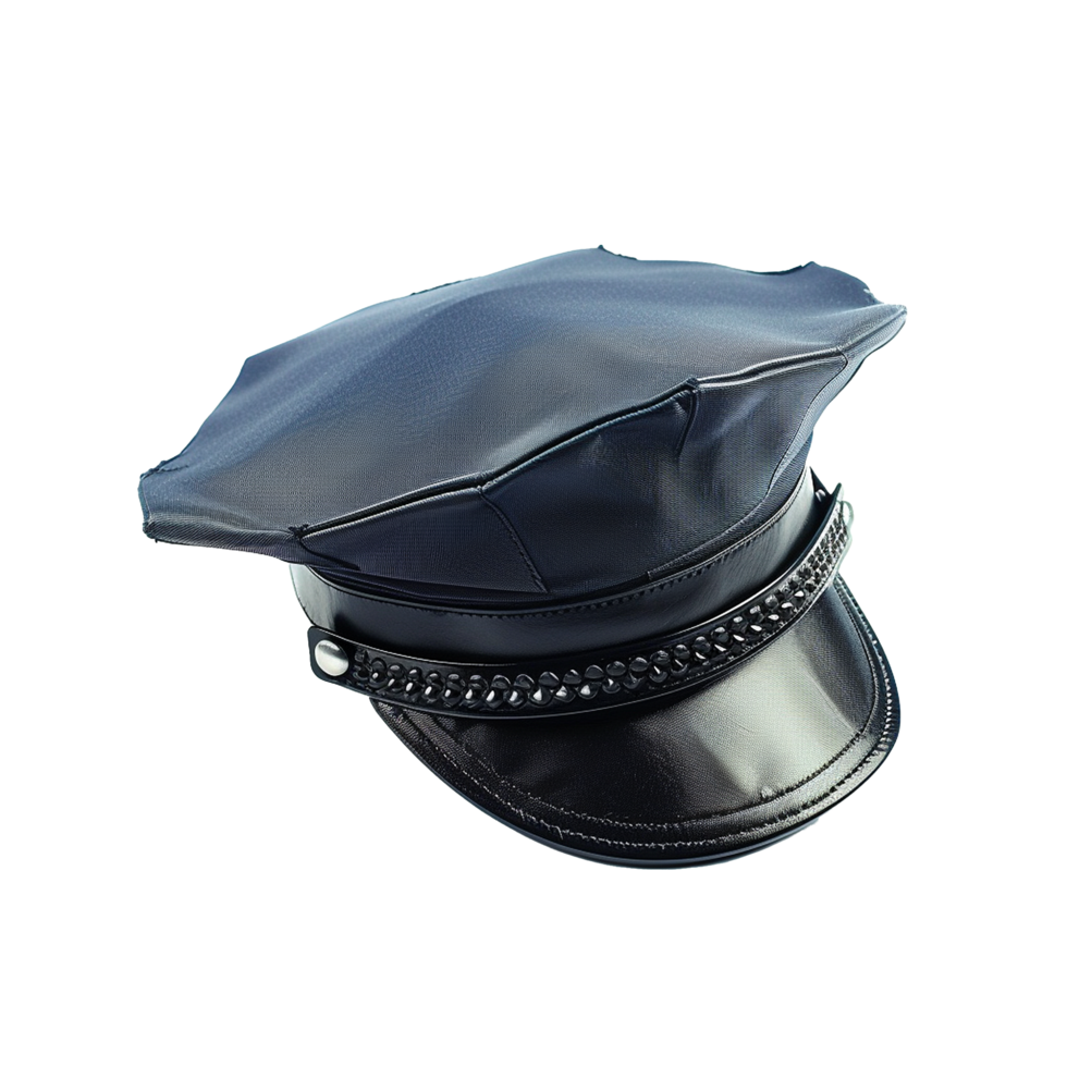 Stylish Black Leather Police Hat Officer Cap png
