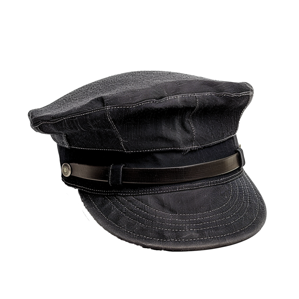 Stylish Black Canvas Cap with Leather Band Officer Hat Headwear Fashion Accessory png