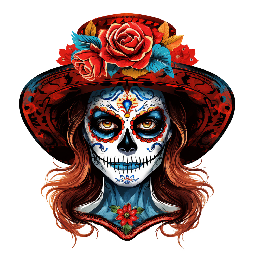 Calavera Catrina Red Hat Sugar Skull Day of the Dead, png