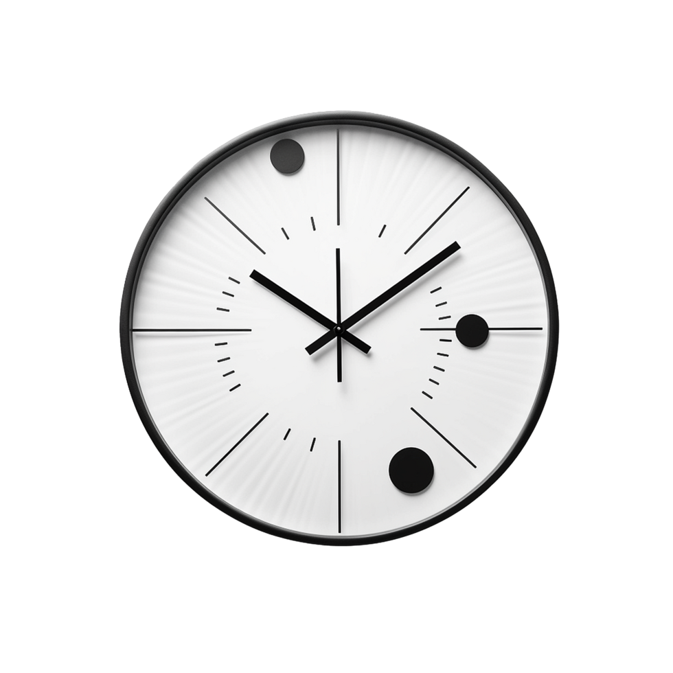 Modern minimalist wall clock black and white design timepiece home decor, png