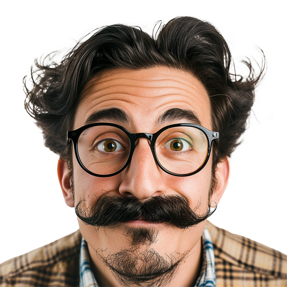 Man with a mustache and glasses surprised expression png