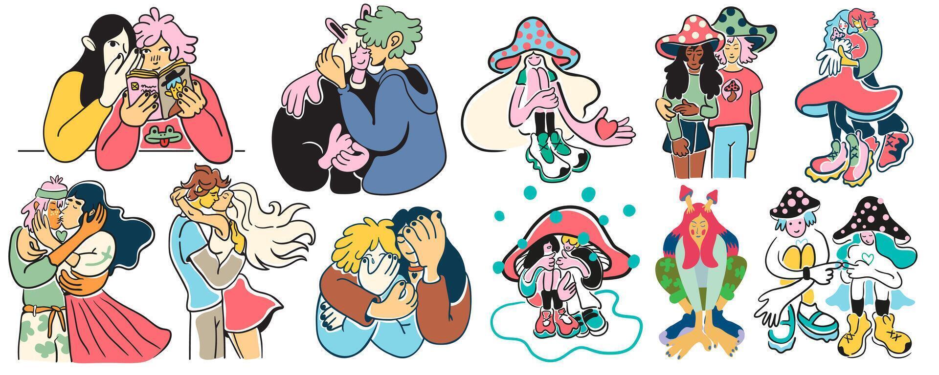 cute couples and characters for saint valentine day vector