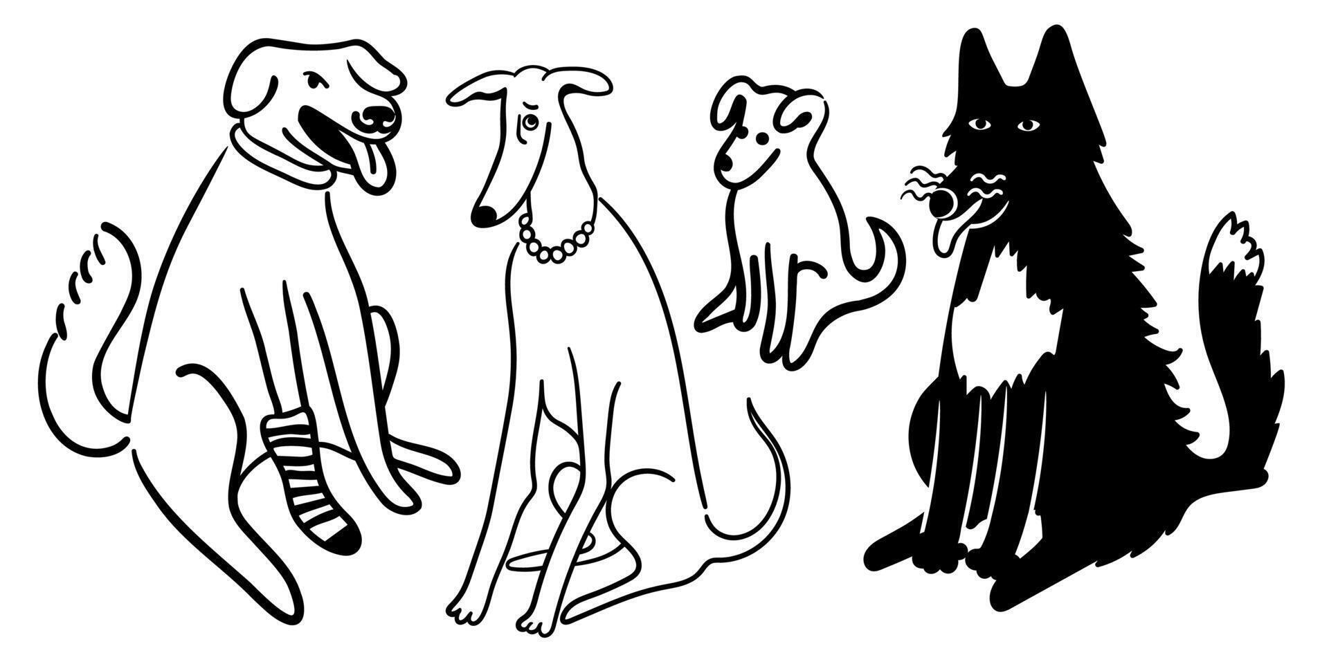dogs set in line doodle style vector