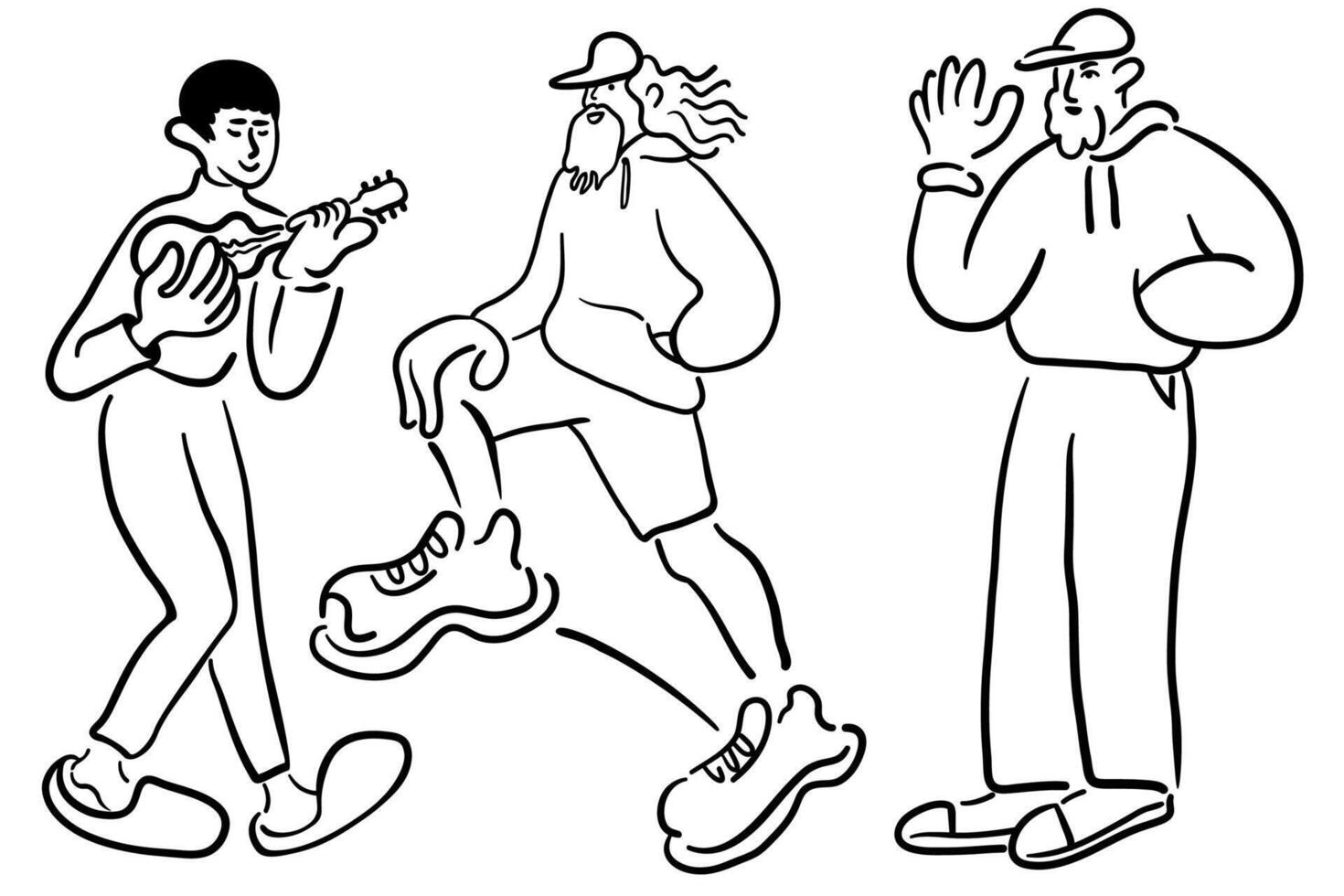set of standing people in line doodle style vector