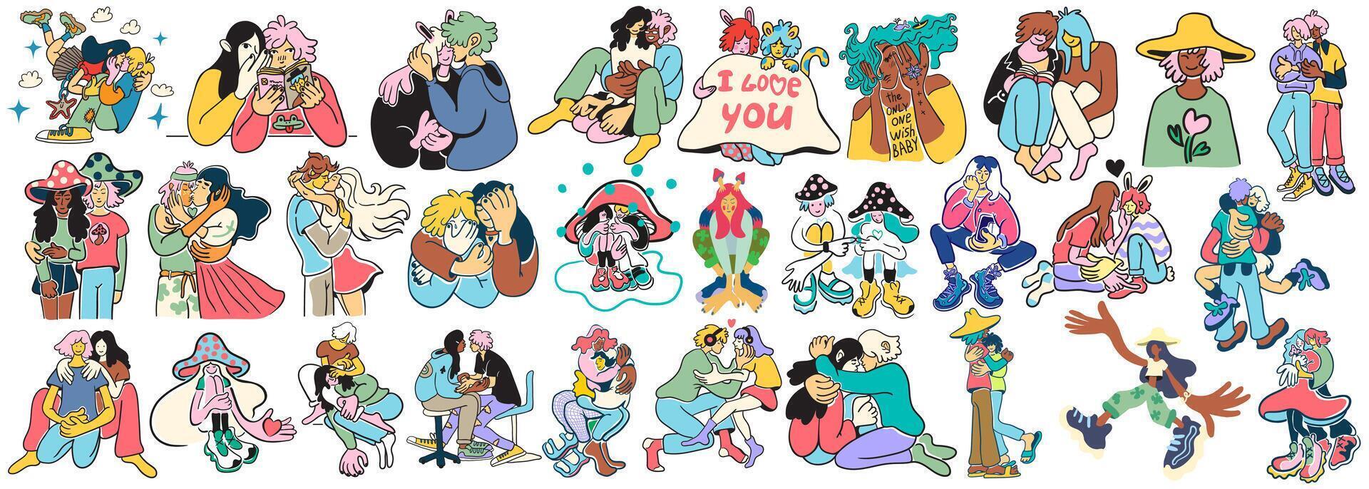 big character set for saint valentine day vector