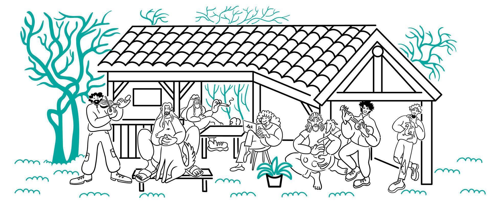 people play instruments in gazebo vector
