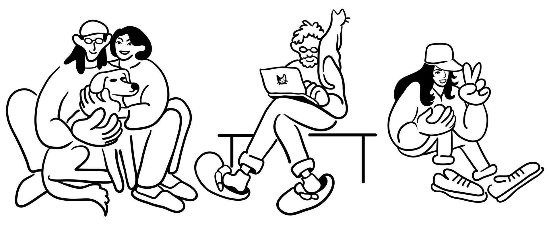 set of people in different mood in doodle style vector