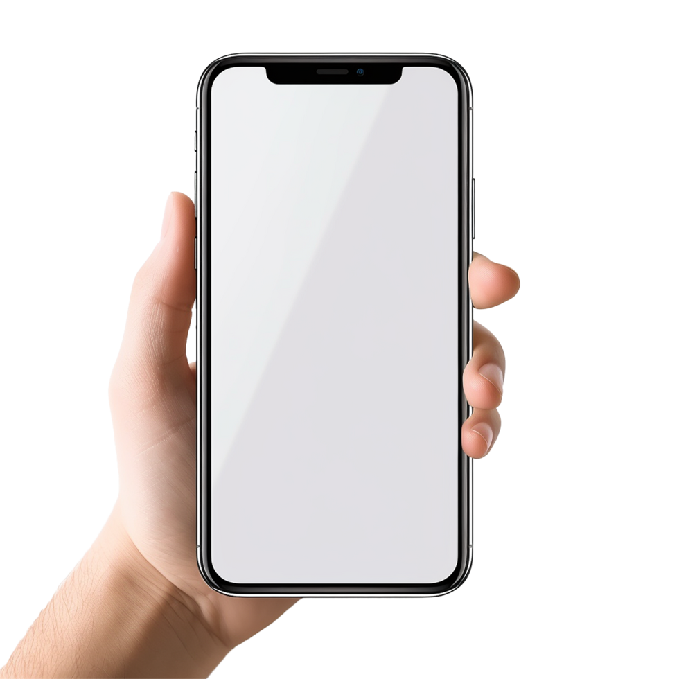 Hand holding smartphone blank screen modern technology device png