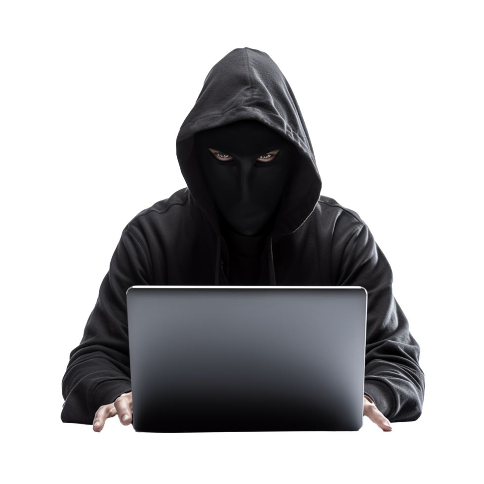 Anonymous Hacker Using Laptop Cybercrime Dark Web png