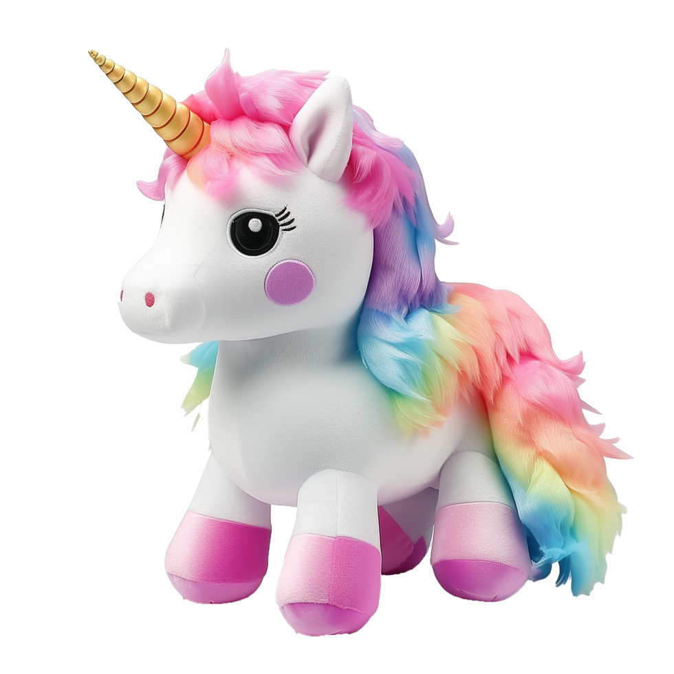 Rainbow mane unicorn plush toy adorable magical creature png