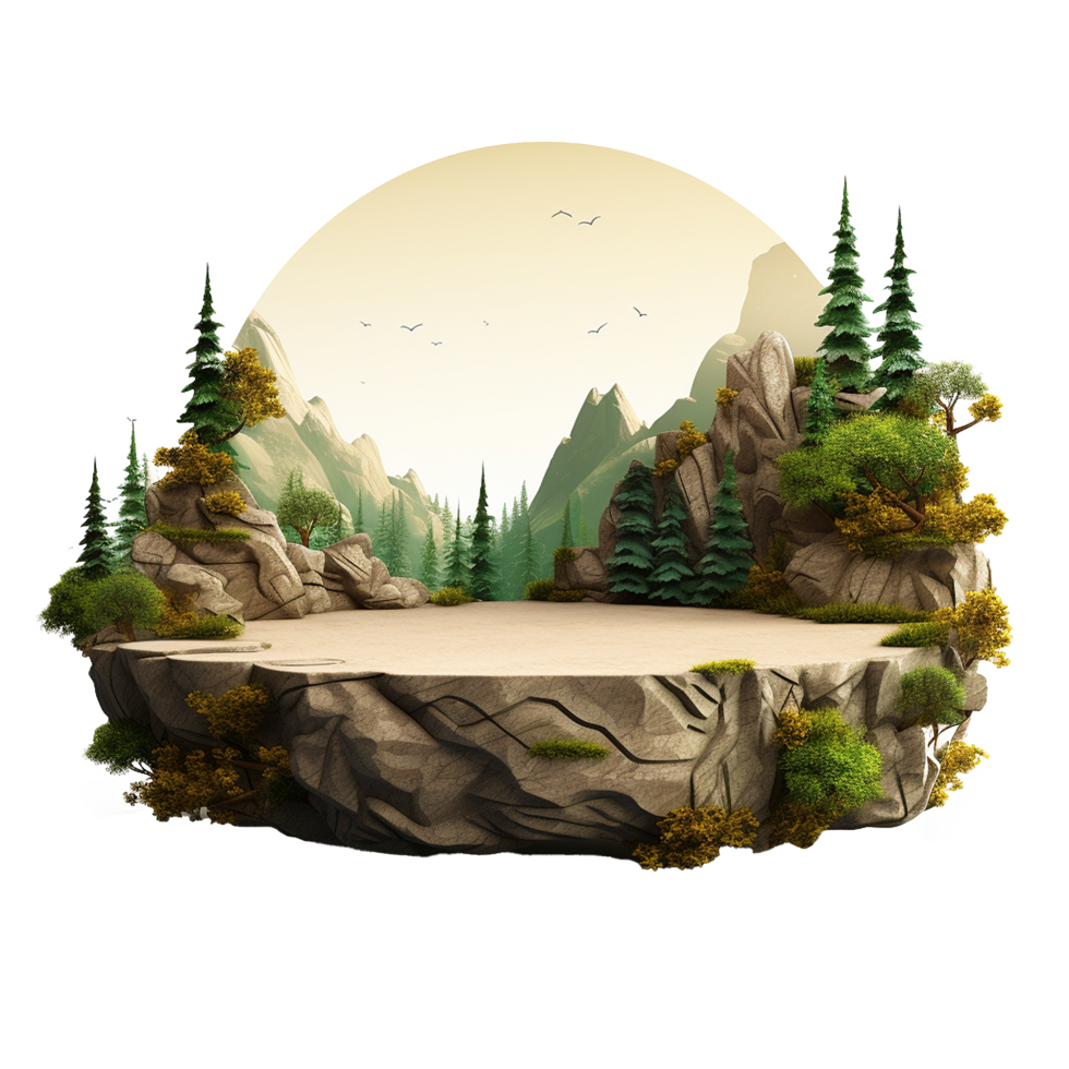 Mountaintop Oasis Serene Landscape Floating Rock Scenic View png