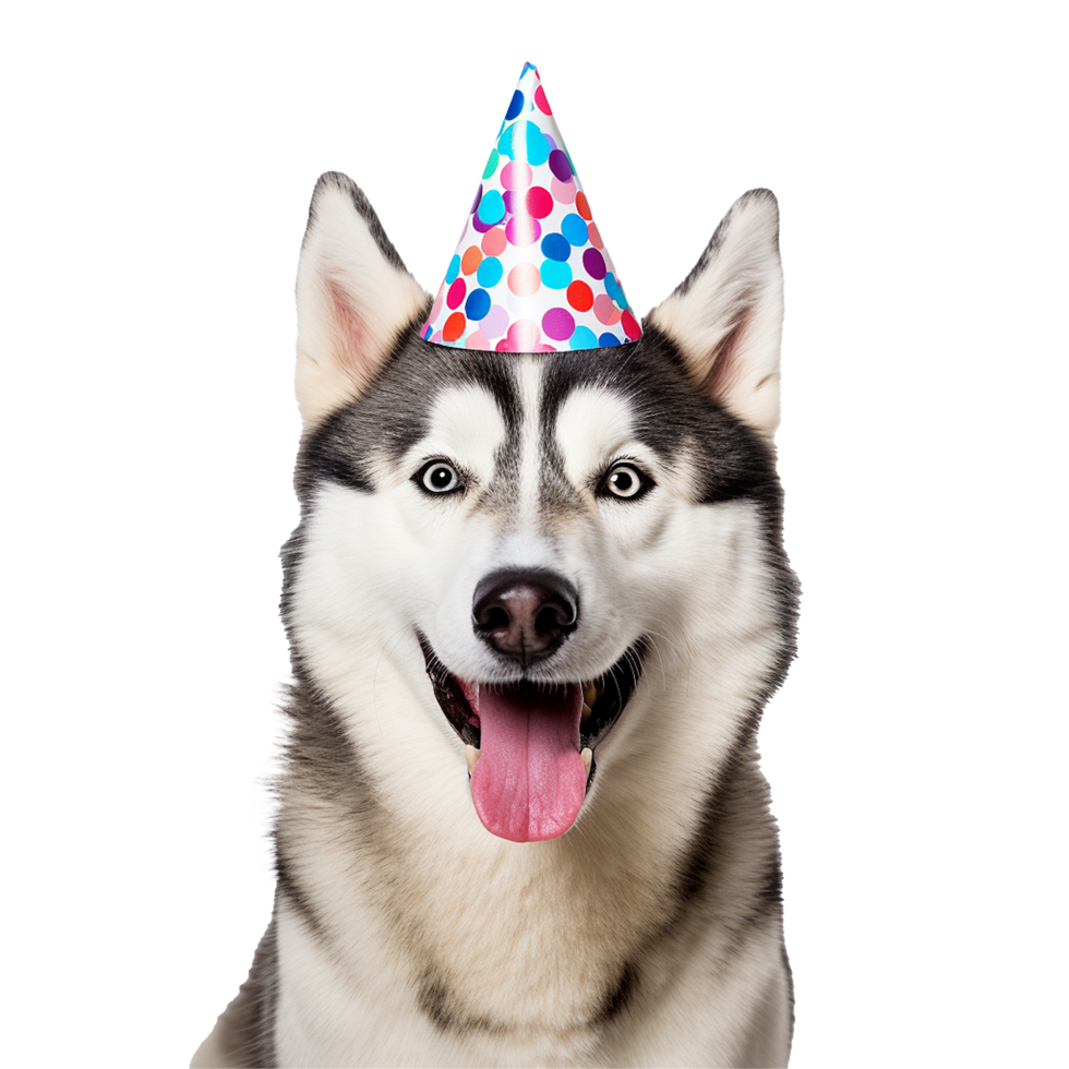 Happy Husky Dog in Party Hat Birthday Celebration png