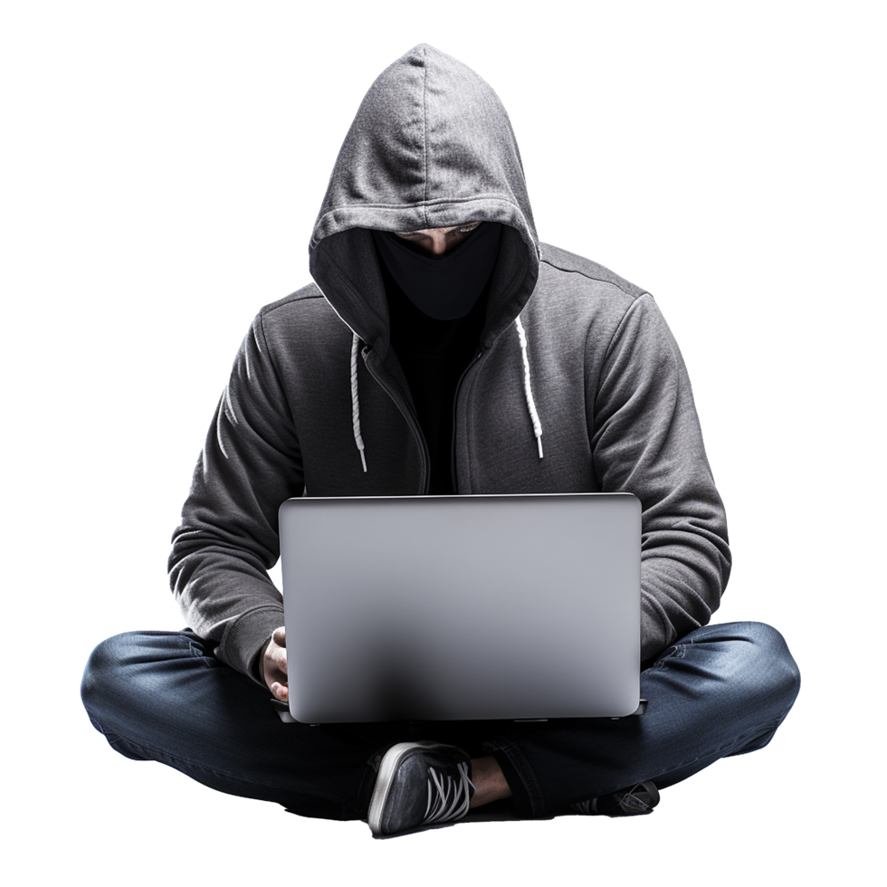 Hooded Hacker Working on Laptop Cyber Security Internet Crime png