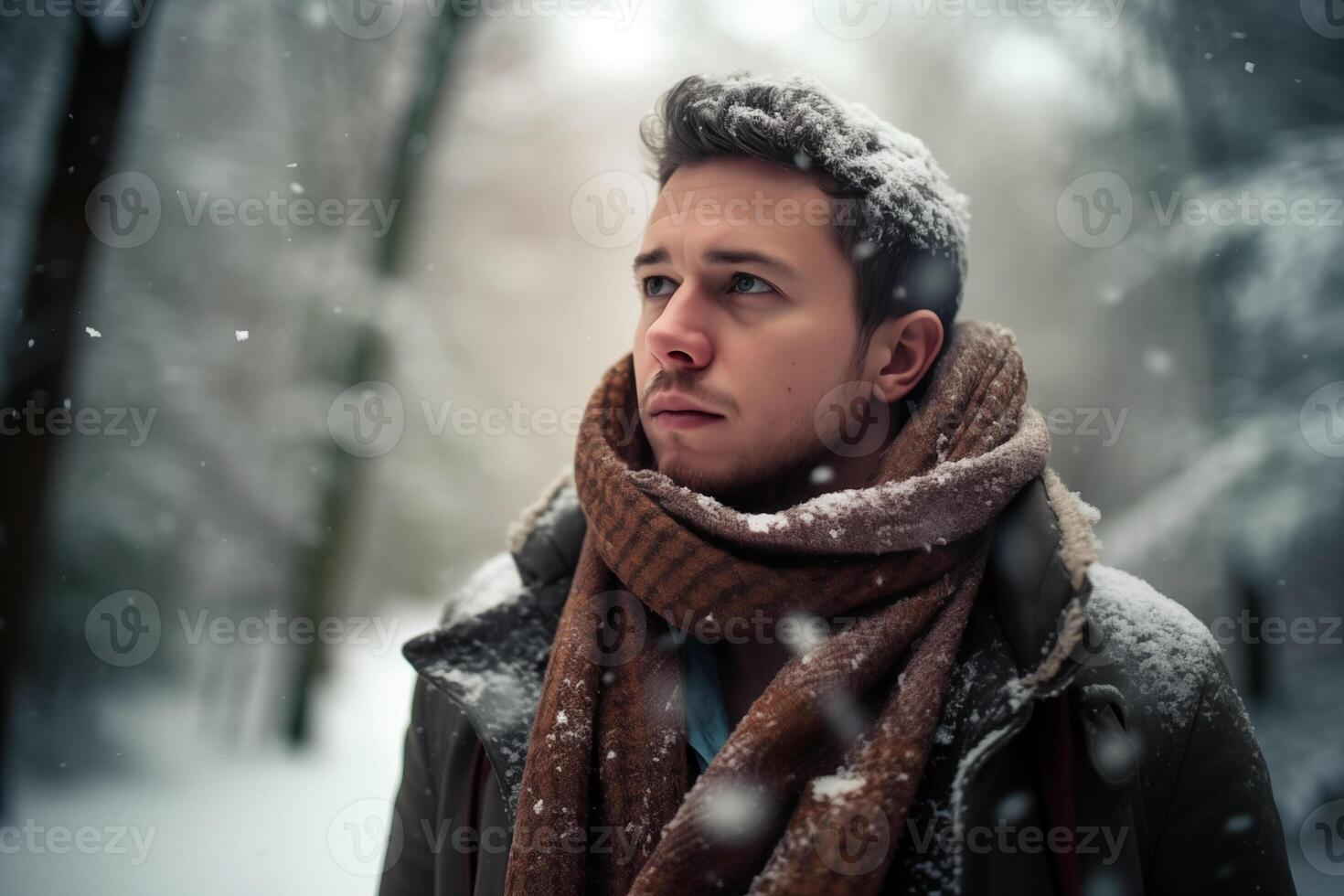 Man standing outdoors in winter, wearing a scarf photo
