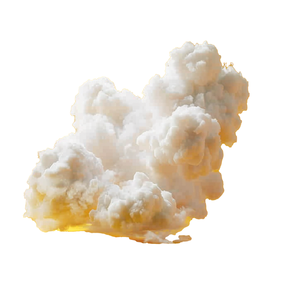 Fluffy white clouds against a warm yellow sky Dreamy cloudscape art png