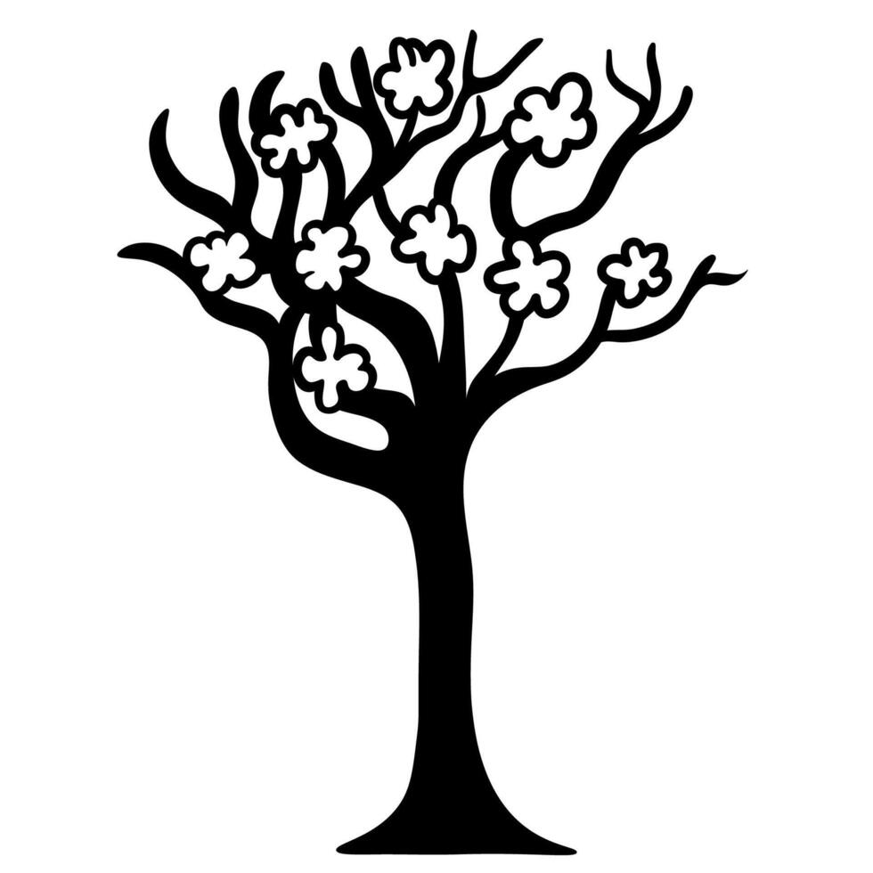 black and white tree with flower vector