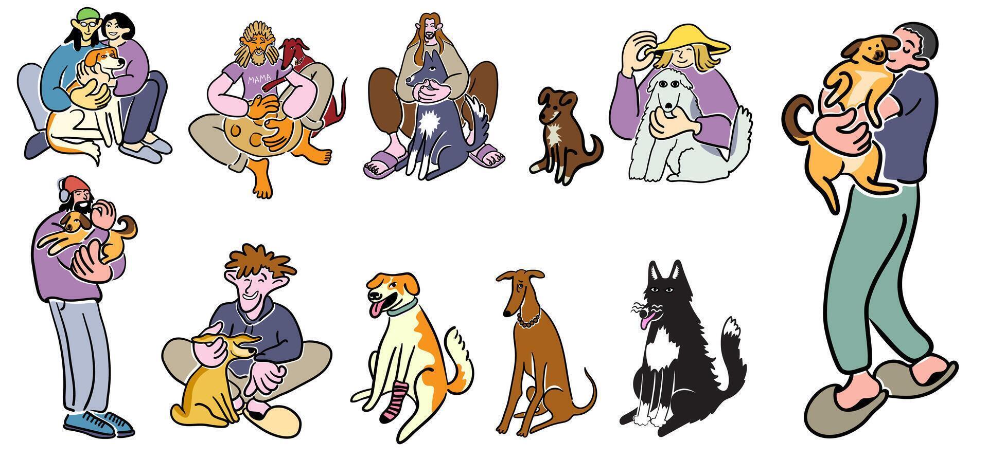 set of love to animals in doodle style in color vector