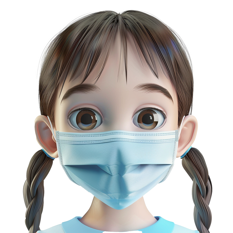 Cute girl wearing a face mask health safety cartoon animation png