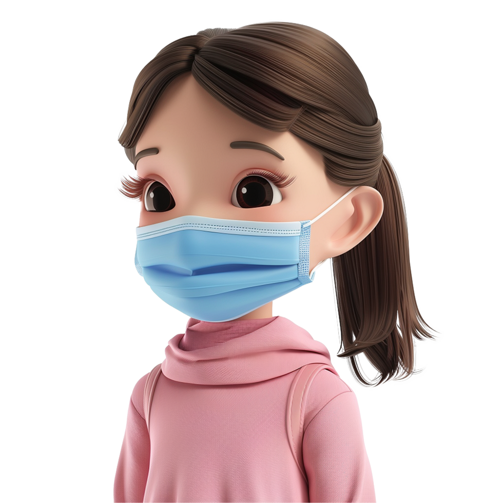 Cute girl wearing a face mask pink sweater brown hair safety health protection png