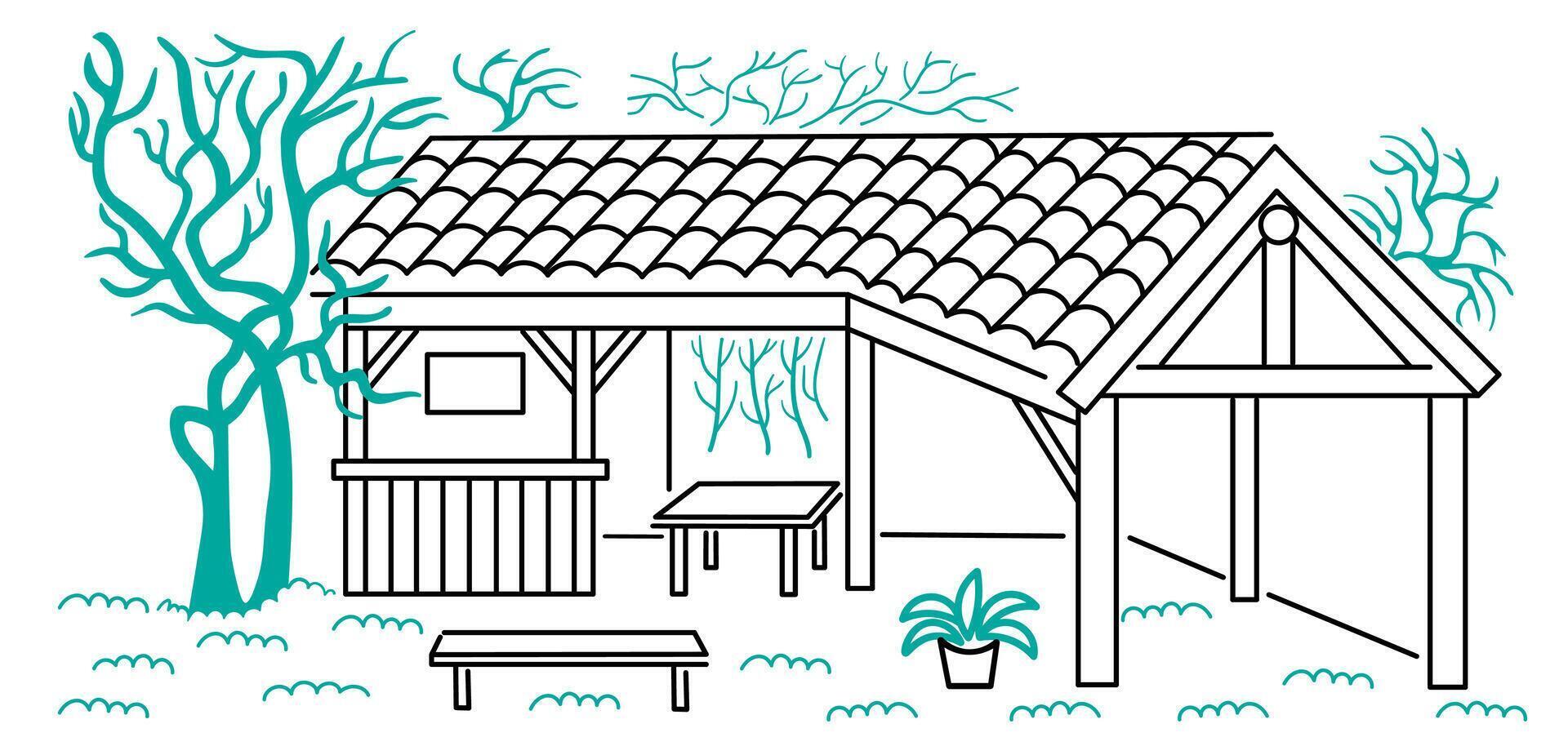 gazebo in line doodle style with background vector
